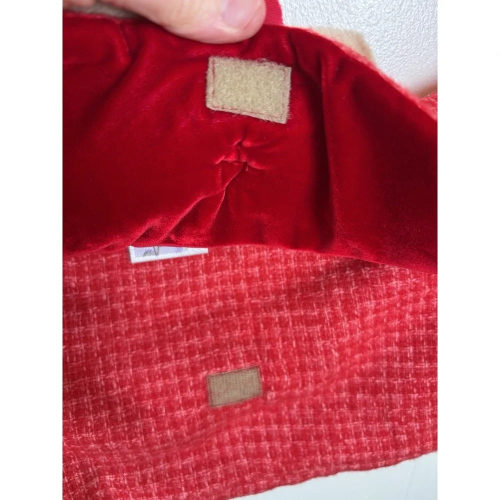 Handmade Vintage‎ Creations Salmon Pink Tweed Shoulder Bag Red Velvet Lined